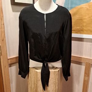 Amanda Uprichard Black Silk Tie-Front Blouse L